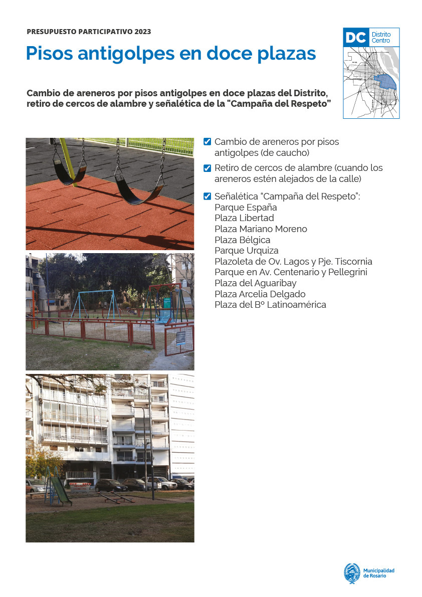Cambio de areneros por pisos antigolpes en 12 plazas del Distrito. - Distrito Centro
