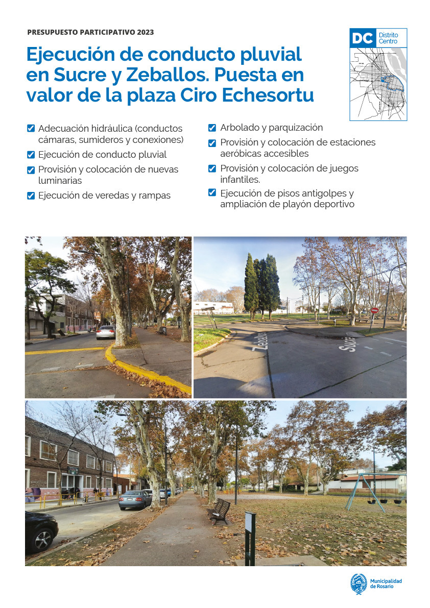 Ejecución de conducto pluvial en Sucre y Zeballos y puesta en valor de la Plaza Ciro Echesortu - Distrito Centro