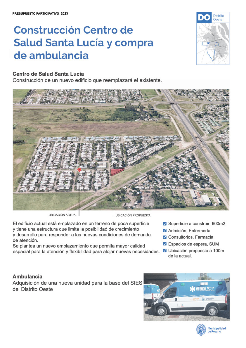 Construcción de Centro de Salud Santa Lucía y compra de ambulancia - Distrito Oeste