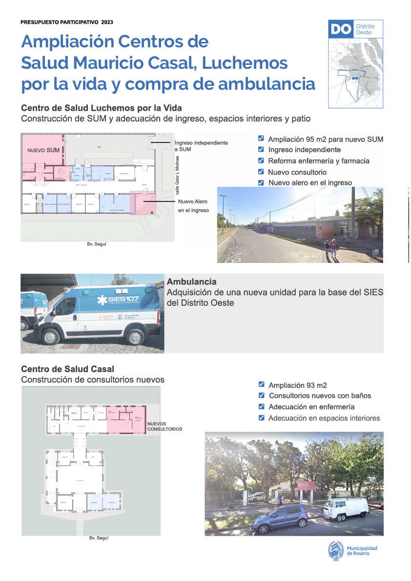 Ampliación Centros de Salud Mauricio Casal y Luchemos por la Vida y compra de ambulancia- Distrito Oeste 