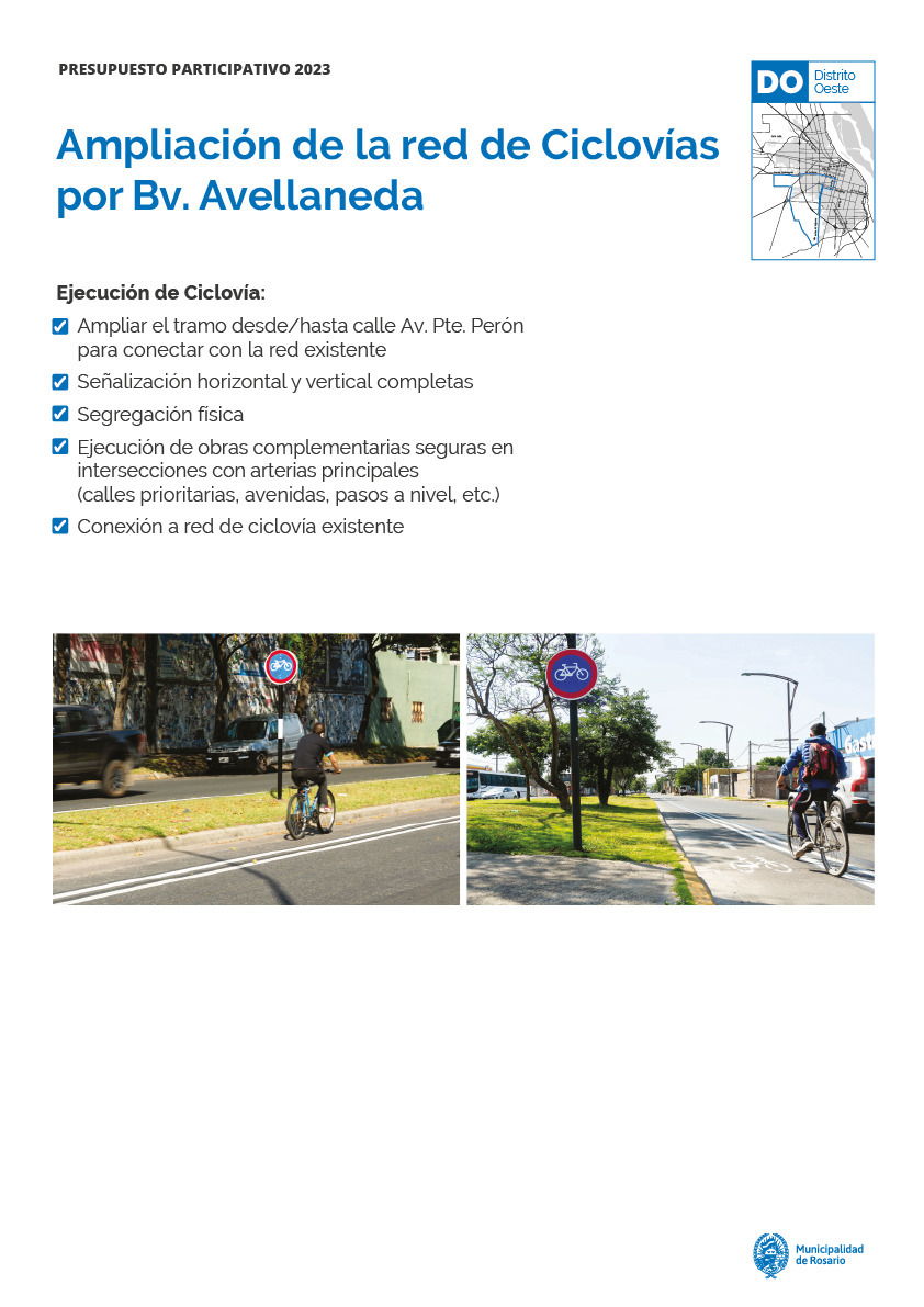 Ampliación de la red de ciclovías por Bv. Avellaneda - Distrito Oeste