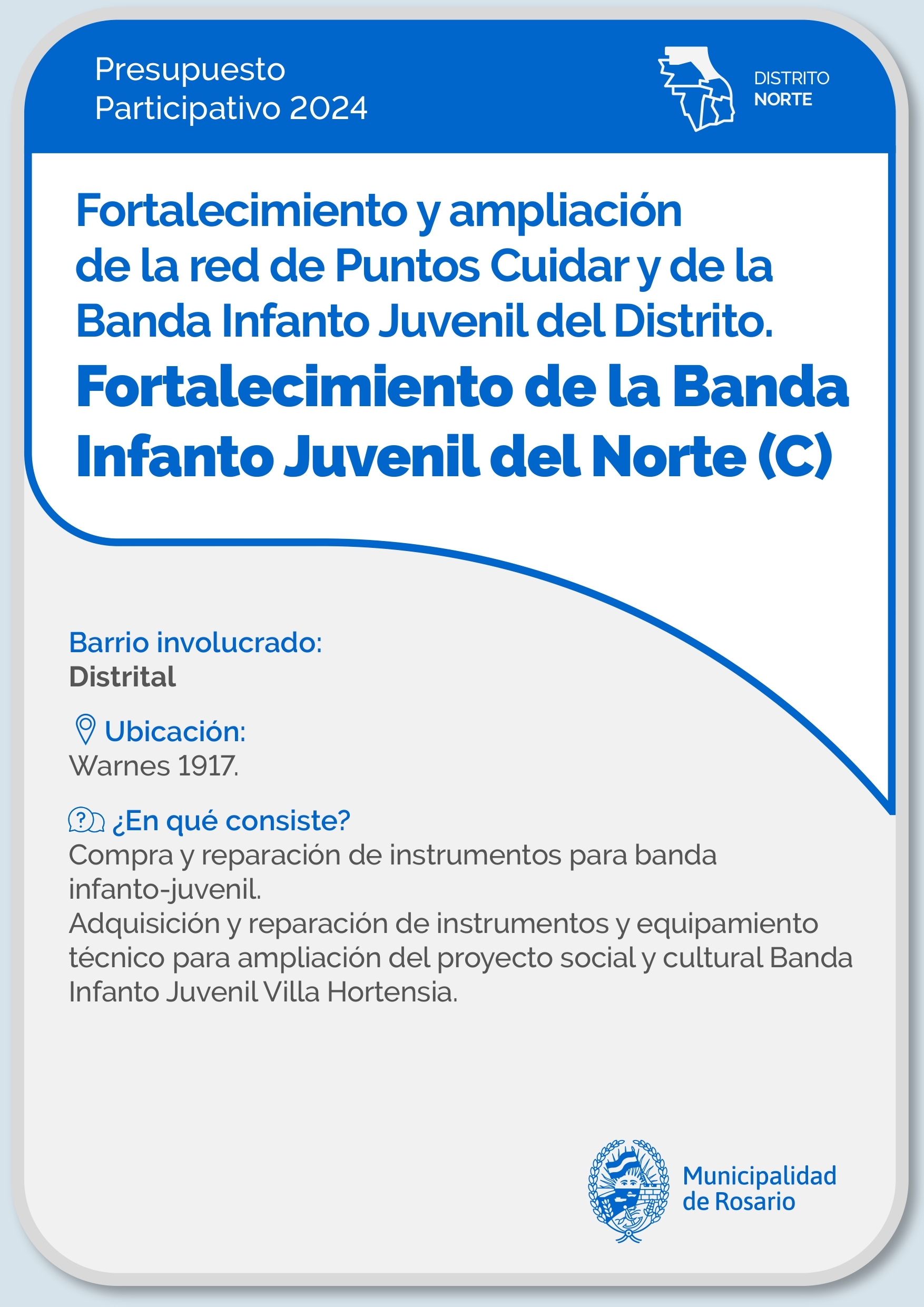 Fortalecimiento y ampliación de la red de Puntos Cuidar y de la Banda Infanto Juvenil. Fortalecimiento de la Banda Infanto Juvenil - Distrito Norte