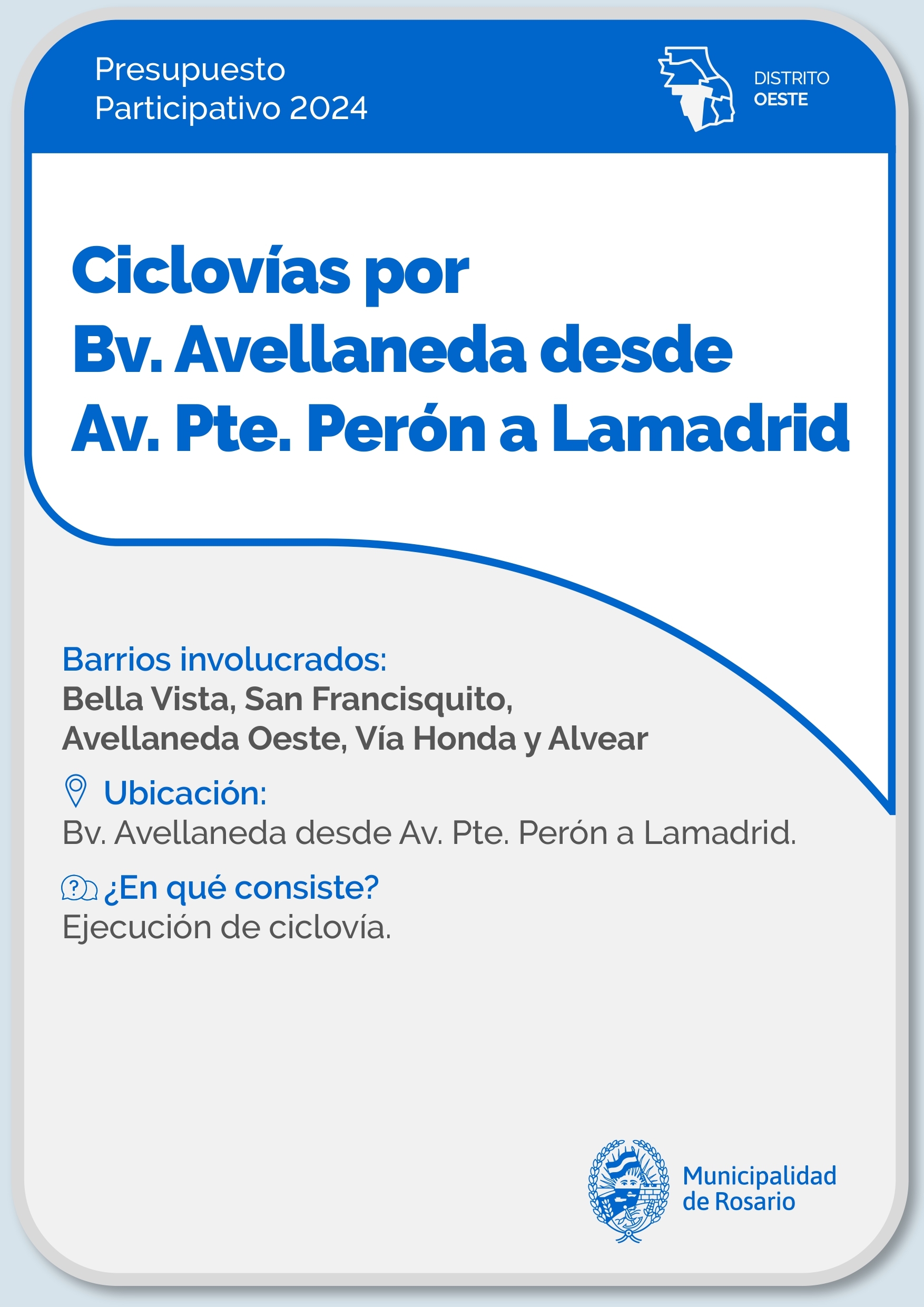 Ciclovías por Bv. Avellaneda desde Av. Pte. Perón a Lamadrid - Distrito Oeste