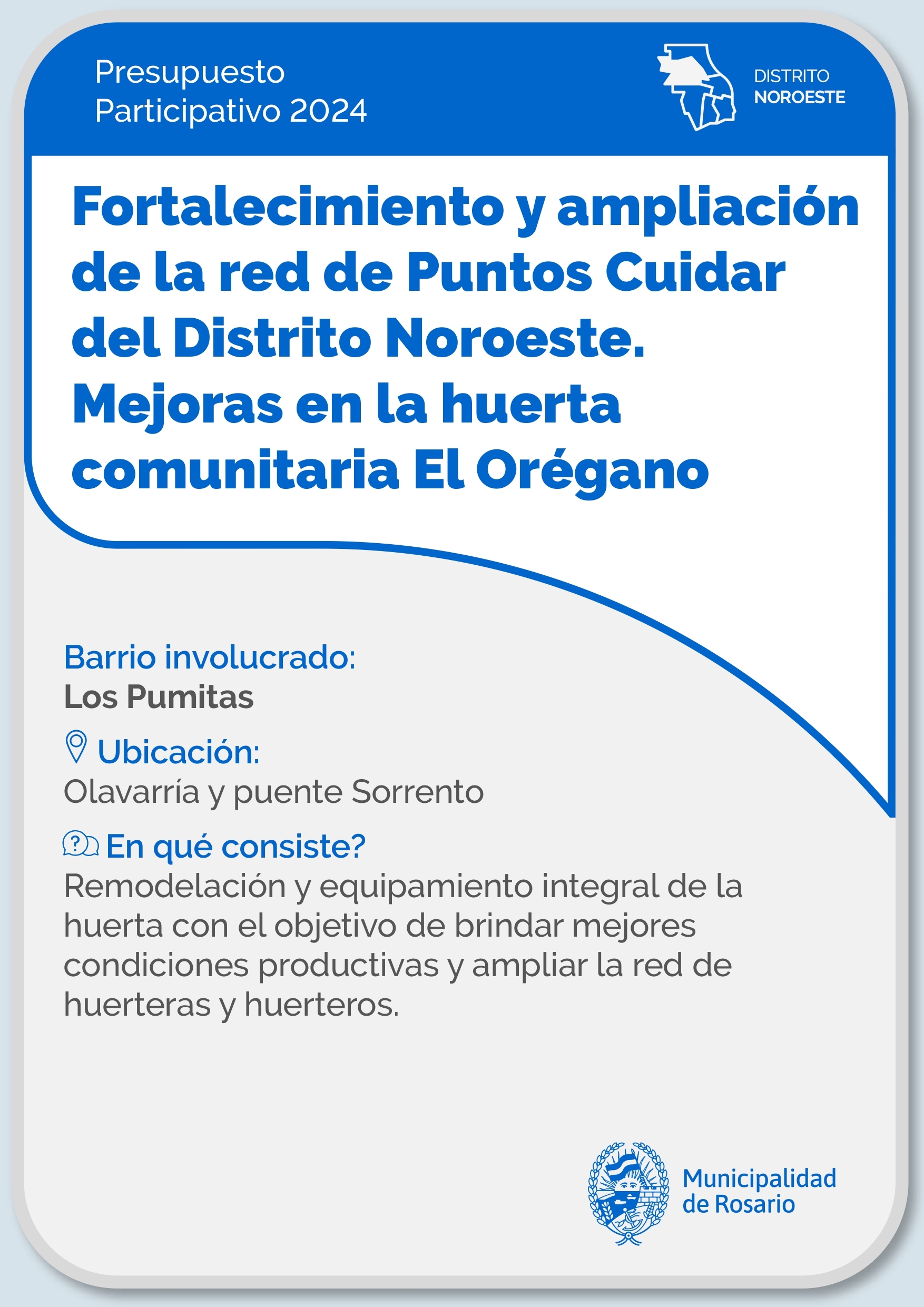 Fortalecimiento y ampliación de la red de Puntos Cuidar. Mejoras en la huerta comunitaria El Orégano - Distrito Noroeste